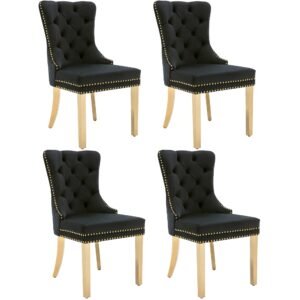 Set de 4 scaune de sufragerie tapițate în catifea, Negru | Aosom Romania