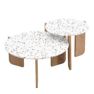 Set de Măsuțe de Cafea Moderne Suprapuse, Utilizabile ca Măsuță de Cafea sau Noptiere, Design Versatil, 70x70x35 cm+50x50x45,5 cm, Natural