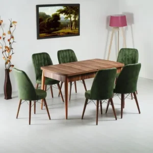 Set masa extensibila cu 6 scaune tapitate Homs cargold 250-30050 nuc-VERDE,170 x 80 cm