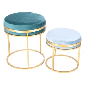 Set taburete Aqua metalice cu sezut din catifea, baza aurie, design modern  2 piese