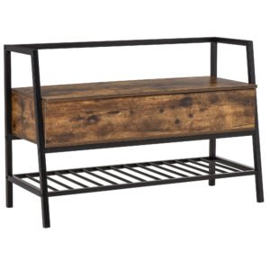 Suport de Pantofi in Stil Industrial Vintage cu Economisire de Spatiu din Lemn si Metal, Maro Rustic, 90x37x60cm HOMCOM | Aosom Romania