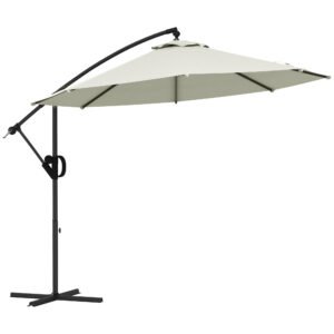 Umbrelă de soare 3 (m) în consolă cu bază transversală Outsunny, Umbrelă de soare cu manivelă, înclinare și 8 nervuri | Aosom Romania