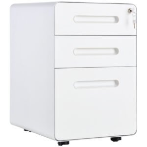 Vinsetto Caisson birou mobil și verrouillable cu 3 sertare pentru format A4, scrisori, legal, 39 x 48 x 59 cm, alb | Aosom Romania