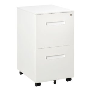 Vinsetto Dulap Birou Mobil, cu sertare, Organizator Documente cu Blocare, Oțel, 39x48x67cm, Alb | Aosom Romania