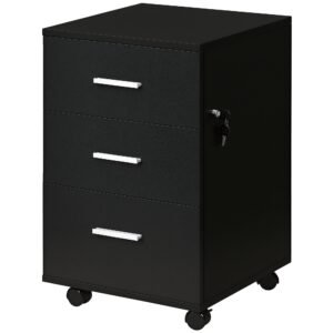 Vinsetto Dulap de Birou Depozitare Birou pe Rotile 3 Sertare Încuiabile 40 x 40 x 61,5 cm Negru | Aosom Romania