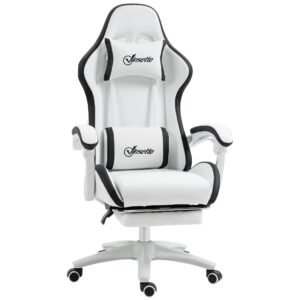 Vinsetto Scaun Gaming Reglabil pe Înălțime, Rabatabil și cu Suport pentru Picioare, Alb | Aosom Romania