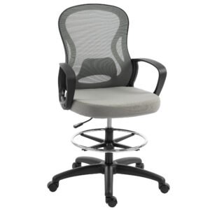 Vinsetto Scaun de birou ergonomic, fotoliu de birou cu suport pentru picioare și cotiere, din mesh, 59 x 65 x 123 cm, Gri | Aosom Romania