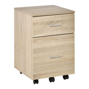 Vinsetto Sertar de birou sertar de depozitare mobil 2 sertare 5 roți din placaj de particule 39,5 x 39 x 58,5 cm stejar | Aosom Romania