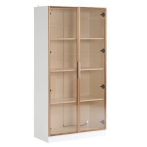 Vitrină Modernă din Sticlă cu Iluminare LED în 16 Culori, Uși Duble și Rafturi Reglabile, 80x40x160 cm - Dulap TV, Alb