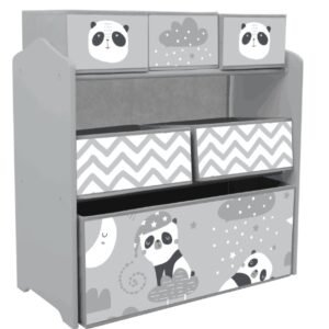ZONEKIZ Raft Mobil pentru Jucării, Comodă cu 6 Rafturi Detașabile din Material Textil, 63x30x66 cm, Gri | Aosom Romania