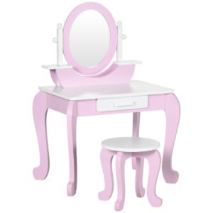 ZONEKIZ Set de Toaletă Machiaj, Măsuță de Machiaj cu Oglinzi și Taburet pentru Copii, Vârsta 3-6 Ani, 65,5x46x93 cm, Roz | Aosom Romania