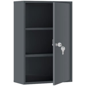 kleankin Dulap medical de perete, dulap pentru baie cu 3 rafturi, 2 chei, 40 x 18 x 60 cm, Gri | Aosom Romania