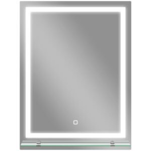 kleankin Oglindă pentru baie 60x80 cm cu 3 culori de lumină, raft din sticlă, funcție memorie și întrerupător tactil Argintiu | Aosom Romania