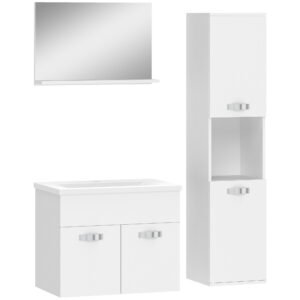 kleankin Set de mobilier pentru baie 4 piese, montat pe perete, cu oglindă, corp sub lavoar, lavoar și coloană înaltă, alb | Aosom Romania